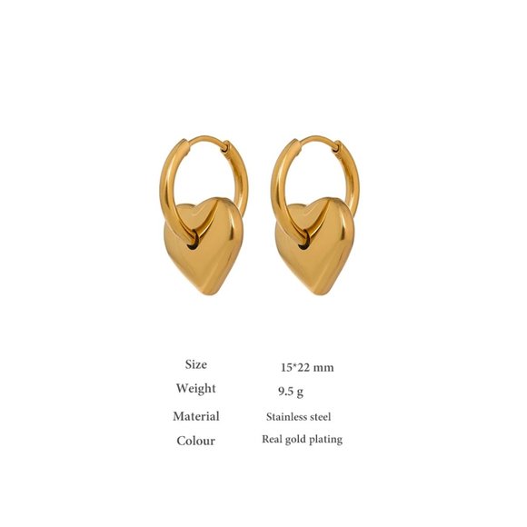 NEW 18K Gold Plated Heart Hoop Earrings - Picture 7 of 7